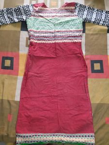 bright red kurta with attached 3quarter sleeves