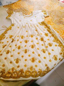 Elegant White & Gold Embroidered Dress