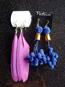 Funky Feather &  Pom Earring