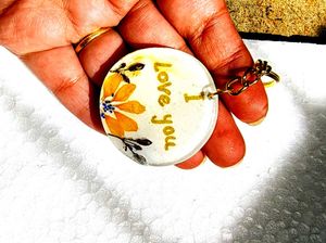 Handcrafted "I Love You" Keychain with Real Flower