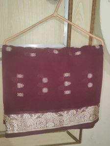 Elegant Purple Saree with Silver Motifs
