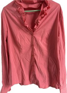Coral Pink Ruffled Button-Up Top