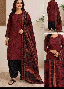 Elegant Red & Black Printed Kurta Set