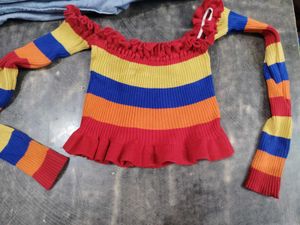 Colorful Striped Off-Shoulder Sweater