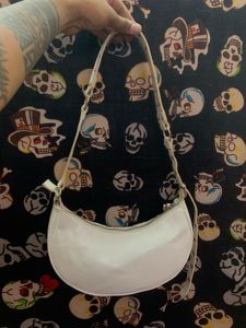 White Faux Leather Crescent Shoulder Bag Y2K Style