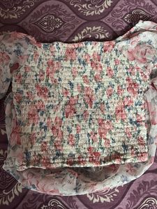 Sheer Floral Puff Sleeve Top