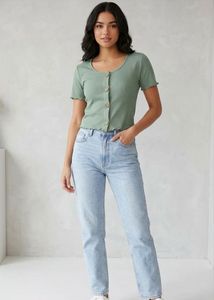Cute Button-Up Sage Green Top