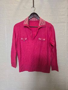 Chic Pink Collared Knit Top
