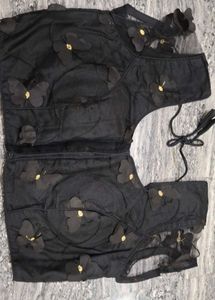 Elegant Black Blouse with Floral Appliques