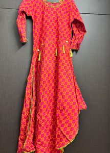 Vibrant Pink & Orange Checked Kurta