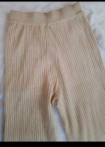 Cream Ribbed straight fit pants