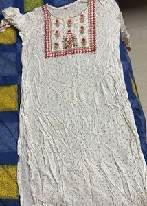 Embroidered White Kurta and Pink Palazzo Set