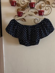 Berrylush Women Navy Blue Polka Dotted Co-Ord Set