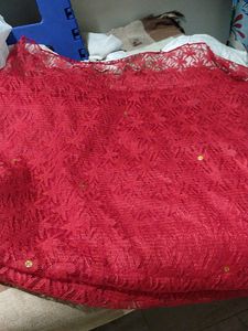 Red Net Saree Without Blouse Just Used Once
