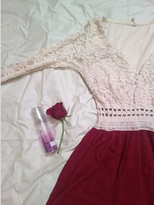 Elegant Lace &amp; Burgundy Dress