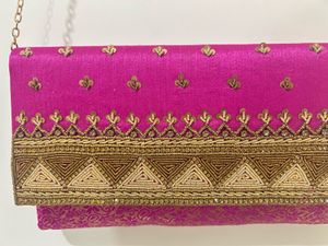 NEERUS Embellished Pink Clutch Bag with Chain