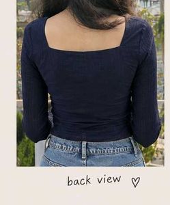 Chic Navy Blue Ruched Square Neck Top