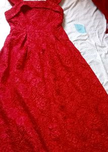 Red Textured Off-Shoulder Dress