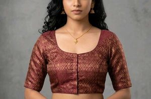 Maroon Brocade Blouse with Gold Motif