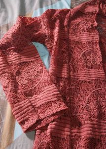 Orange Net Full Sleeve Womens Shrug