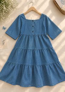 Denim Tiered Midi Dress