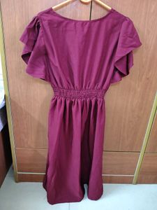 Maroon Smocked Waist Midi Dress