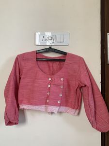 Pink Cropped Button Blouse