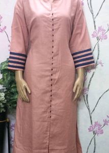 Kurti korean button check designtrend pink1pic
