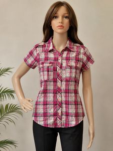 Pink Plaid Short Sleeve Button-Up Shirt