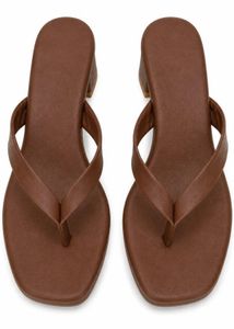 Stylish Brown Block Heel Thong Sandals