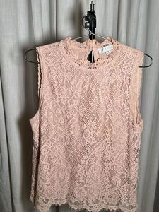 Forever New Pink Lace Mock Neck Top