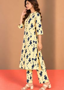 Yellow Floral Kurta Set with Pants