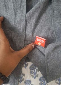 Gray Open Front Cardigan