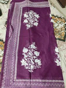 Purple Dupatta with White Print