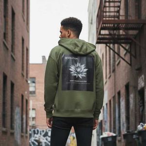 New Drop Shoulder Floral Back Print Hoodie