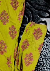 Yellow Kurta with pink  Block Print, size L