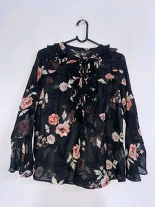 Black Floral Sheer Blouse | top