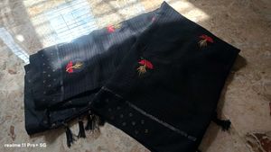 Elegant Black &amp; Grey Embroidered Saree