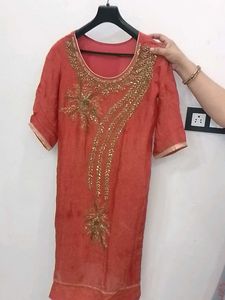 Elegant Red Kurta with Gold Embroidery