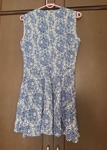Blue &amp; White Patterned Fit &amp; Flare Dress