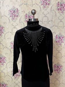Sparkling Black Turtleneck Top