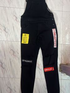 Black Patch Denim Overalls