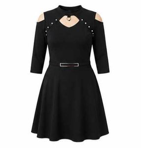 Black Cold-Shoulder Fit & Flare Dress