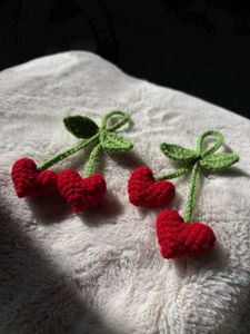 1 keychain Handmade Crochet Heart Cherry keychai