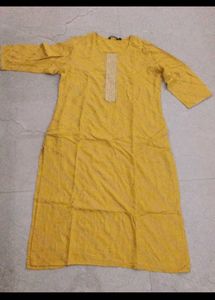 Yellow  Kurta with Golden Print