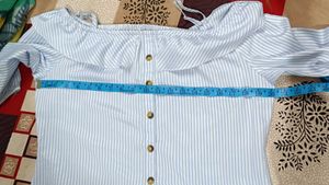 Cute Doll Collar Off-Shoulder Blue Striped Top
