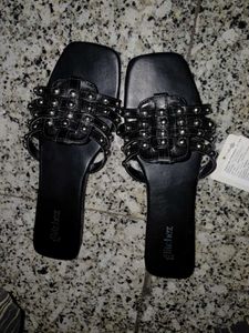 Stylish Black Studded Flat Sandals