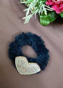 Fuzzy Scrunchies with Rhinestone Charms