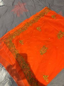 Orange Embroidered Saree
