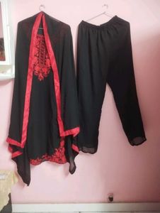 Elegant Black & Red Kurta Set